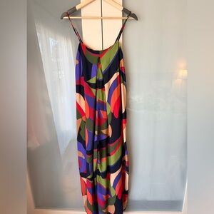 FARM Rio Tropical Abstract Wide Leg Jumpsuit Smocked Back Resort Vacation Size M